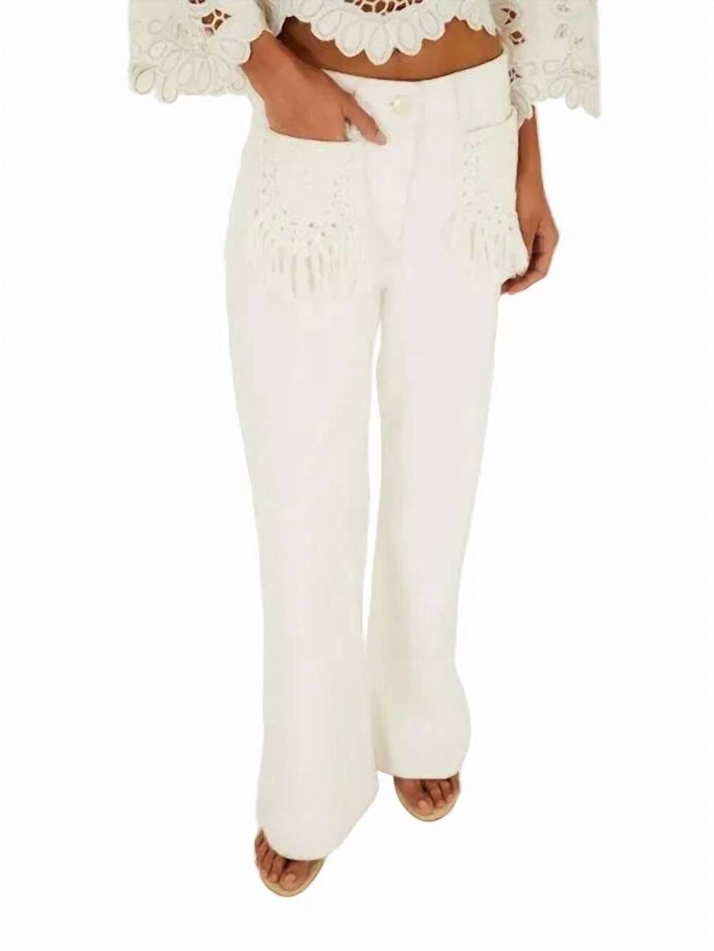 NEW FARM RIO twill pants with fringe pockets in white